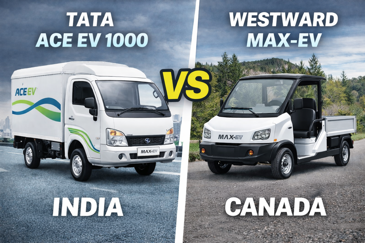 Tata Ace EV 1000 (India) vs Westward MAX-EV (Canada) Electirc Truck Comparison